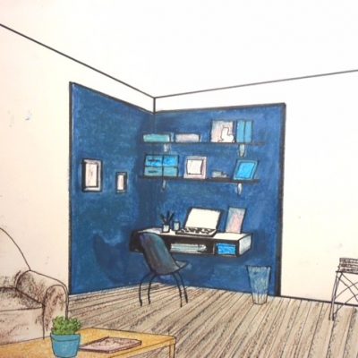 Illustration - Mur bleu bureau - Peinture Béziers